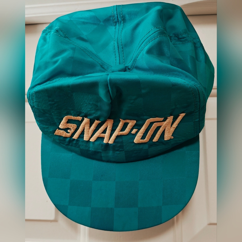 Vtg 90s Snap-On Tools Teal Checkerboard Snap Back Cap K Products Made in USA Hat